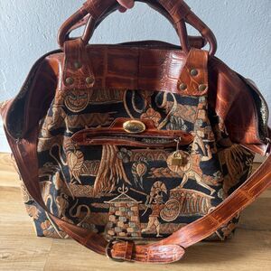Vintage Etrusco Italy Canvas Leather Large Travel Bag Top Handle Shoulder Strap